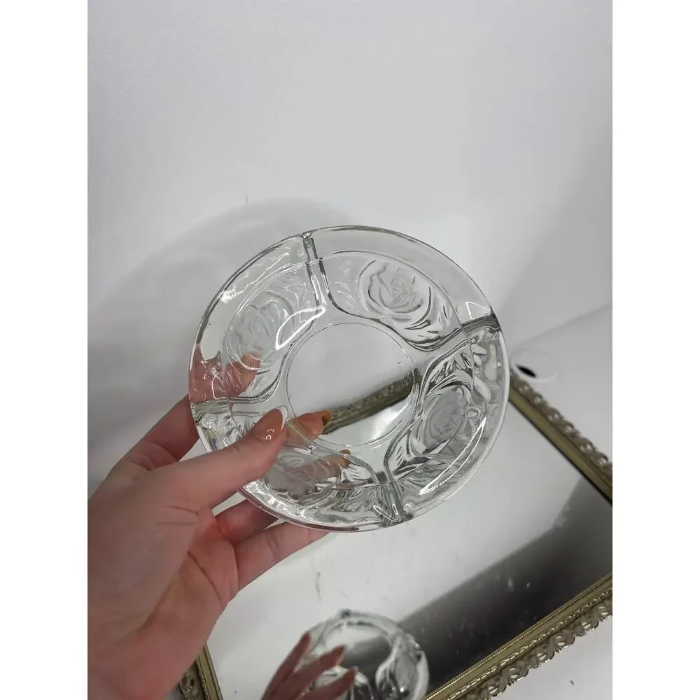 Vintage KIG Indonesia Glass Ashtray: Mid-Century Rose Design, 6”